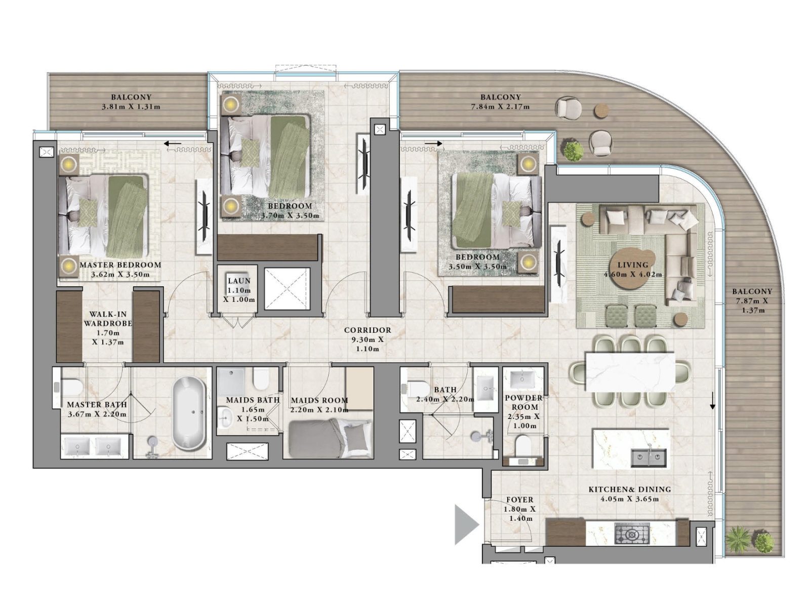 Avarra by Palace in Business Bay floor plan type 3